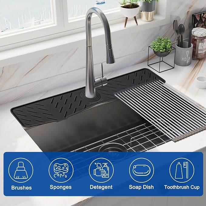 Meiliweser Faucet Mat for Kitchen Sink – 24” x 5.1” Extra-Long Silicone Splash - Image 5