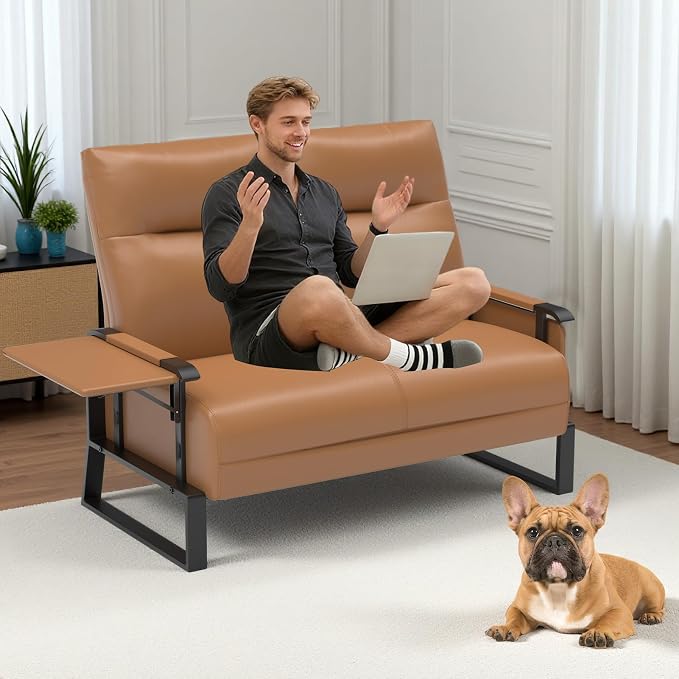 Faux Leather Loveseat, Upholstered Loveseat - Image 3