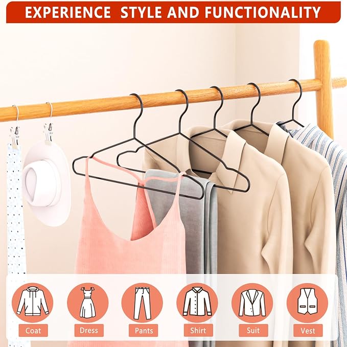 60Pack+10 Clips Luxurious Hanger Set, Upgraded Thicker 16.69" Heavy Duty Metal - Image 7