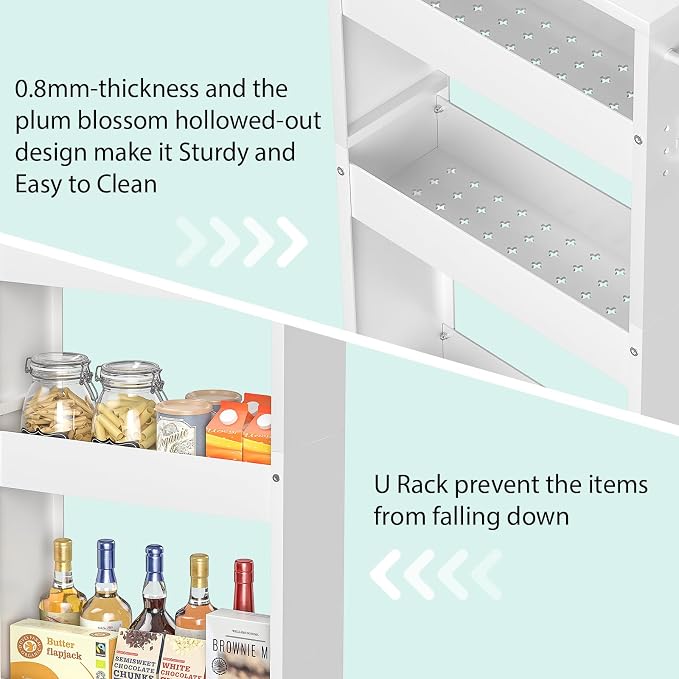 Slim Storage Cart, 4-Tier Kitchen Rolling Cart Narrow Storage Cabinet - Image 6