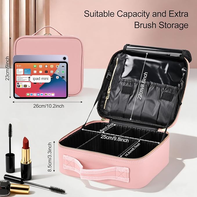 Travel Makeup Bag with Brush Holder, Professional Cosmetic Train Case Organizer - Image 2