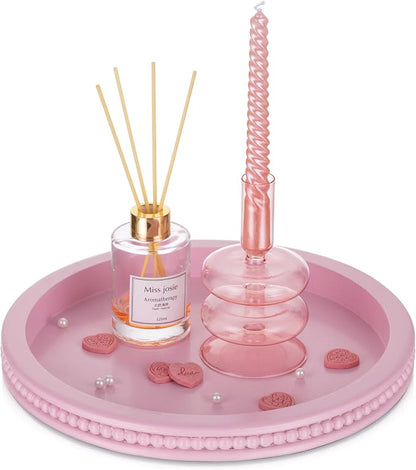 Hanobe Pink Round Decorative Tray by Hanobe
