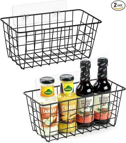 ZUSHALLMY 2 Pack Hanging Kitchen Baskets, Adhesive Wire Wall Storage Basket by ZUSHALLMY