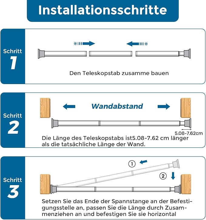 AIZESI Tension Curtain Rod 18-36 inch，2Pcs Adjustable Tension Rod Black Curtain - Image 6