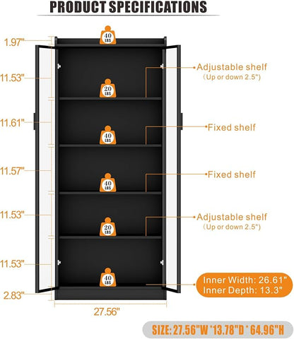 Display Cabinet with Adjustable Shelves, 5 Tier Display Case - Image 2