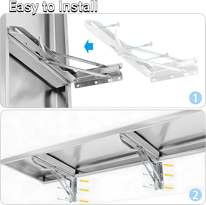 Stainless Steel Folding Concession Shelf 68" x 12" | Heavy Duty Drop Down - Image 8