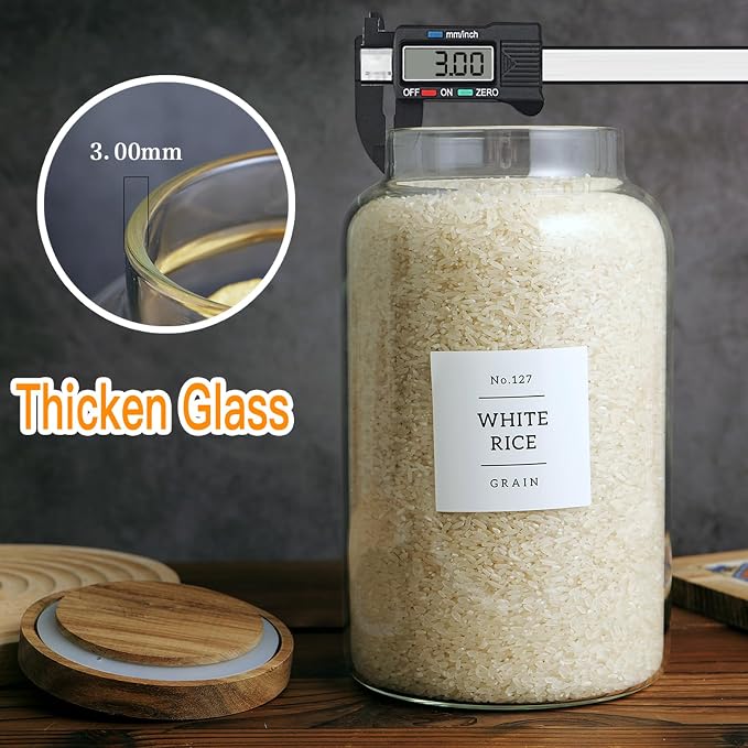 Set of 2 Large Glass Jar with Airtight Acacia Lid and 132 Kitchen Pantry Labels - Image 2