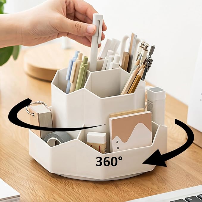 Pencil Pen Holder for Desk, 9 Slots 360 Degree Rotating Desk Organizer by GGIANTGO