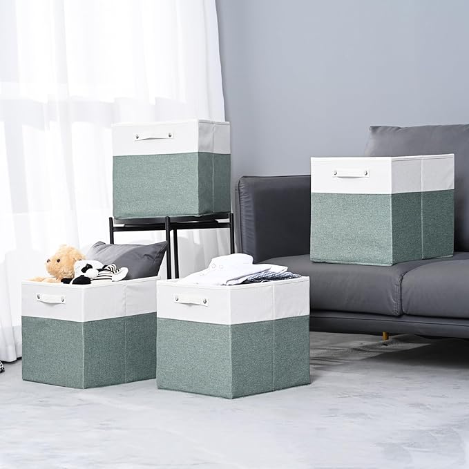 FinishingBo 13x13x13 Storage Cube Bins 4 Pack, Cube Shelf Baskets | Foldable - Image 6