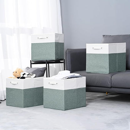 FinishingBo 13x13x13 Storage Cube Bins 4 Pack, Cube Shelf Baskets | Foldable - Image 6