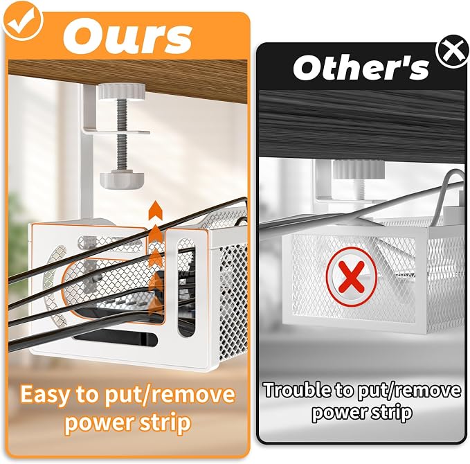 Under Desk Cable Management Tray, No Drill Steel Desk Cable Organizers - Image 3