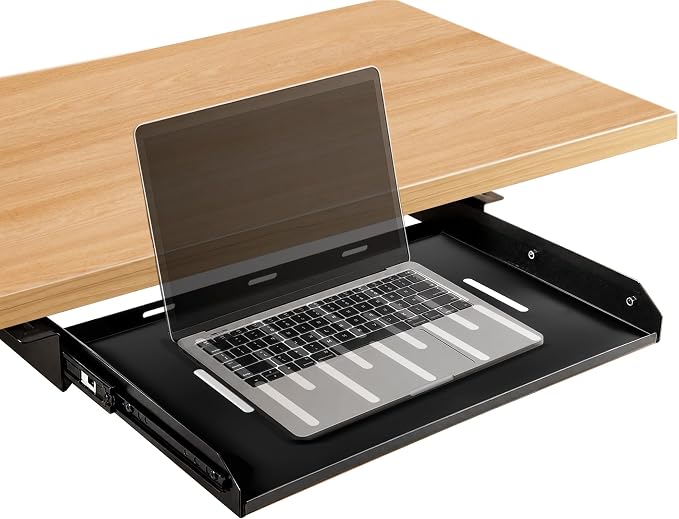 Under Desk Laptop Drawer with Air Vents, 16.3" x 12" Metal Pull Out Sliding by Unknown