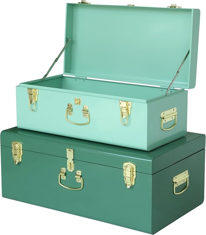 Vixdonos Decorative Large Metal Box Storage Trunk Chest Set of 2 College Dorm by Vixdonos