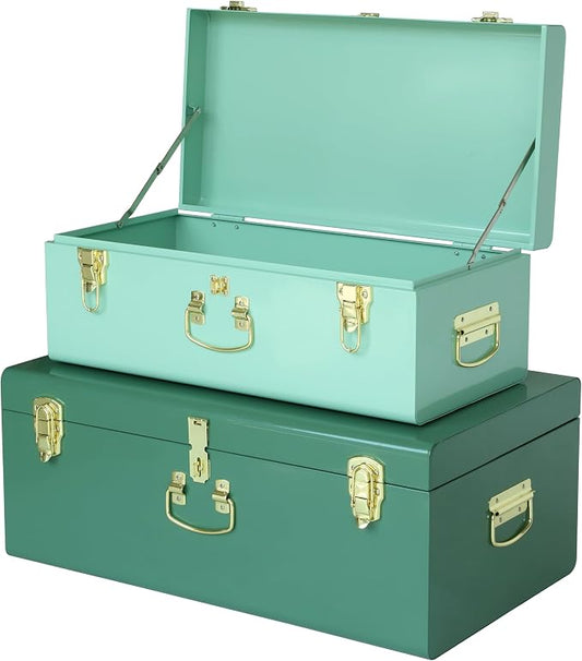 Vixdonos Decorative Large Metal Box Storage Trunk Chest Set of 2 College Dorm by Vixdonos