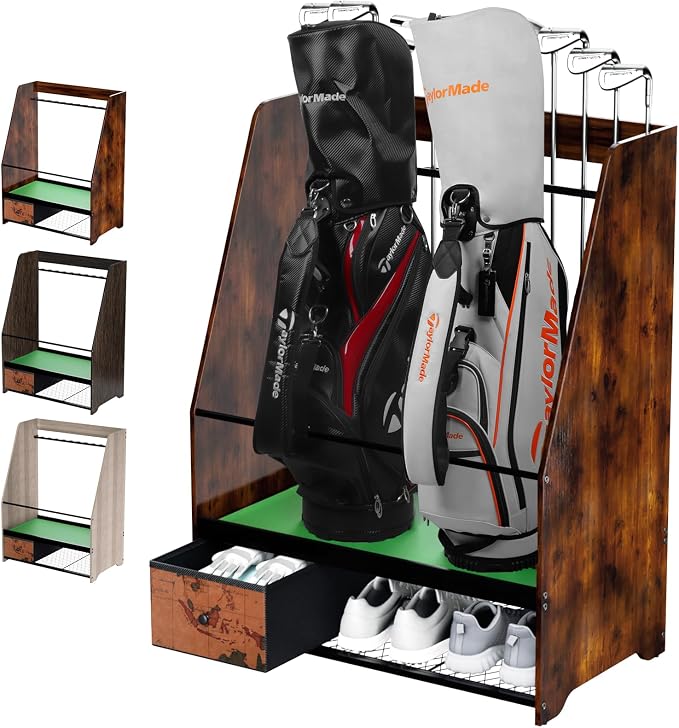 Golf Bag Organizer Rack – Large Wooden Golf Storage by Ponsonbay