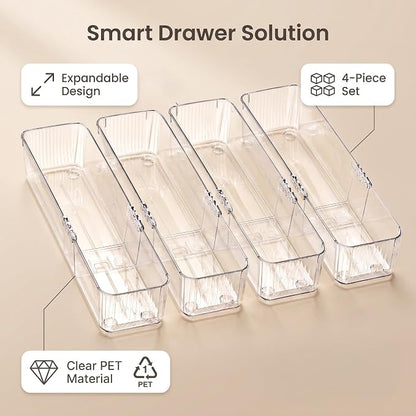 4-Pack Expandable Utensil Drawer Organizer | Clear Plastic Adjustable Storage - Image 4