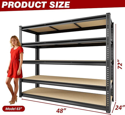 48" W Garage Shelving 3030LBS Storage Shelves 5 Tier Heavy Duty Shelving - Image 2