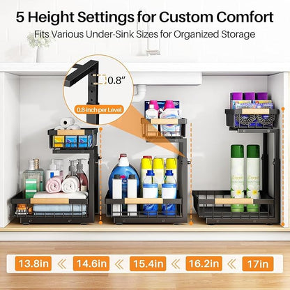 PXRACK Under Sink Organizer, Adjustable Height, 2 Tier Pull Out Under Cabinet - Image 3