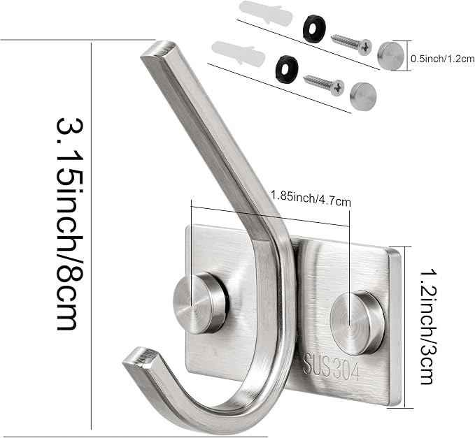 WEBI Robe Hook, Heavy Duty Brushed Stainless Steel 304 Coat Hook Rail Towel Rack - Image 3