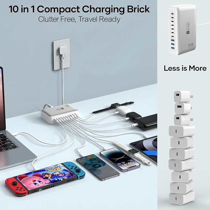Charging Station for Multiple Devices 500W, 10 Ports Charging Blocks for - Image 2