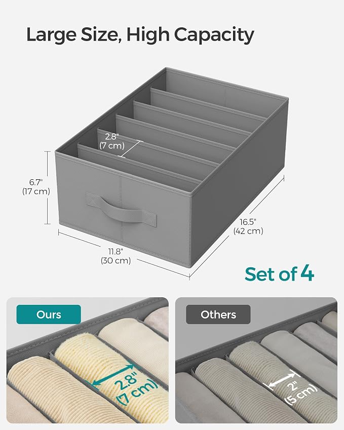 SONGMICS Set of 4 Large Size Wardrobe Clothes Organizers, 6-Compartment - Image 5