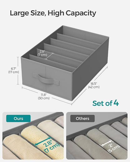 SONGMICS Set of 4 Large Size Wardrobe Clothes Organizers, 6-Compartment - Image 5