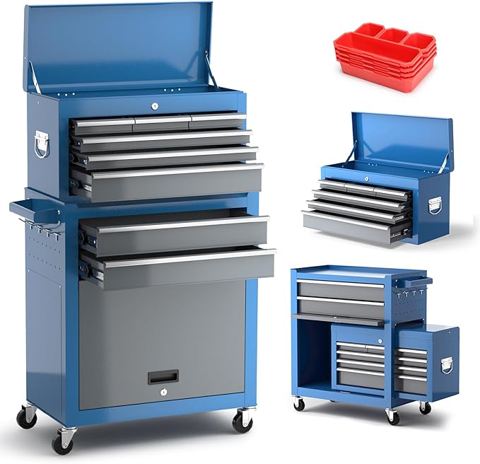 8-Drawer Tool Chest with Wheels, Detachable Top Tool Box, Tool Cabinet with by AIRAJ