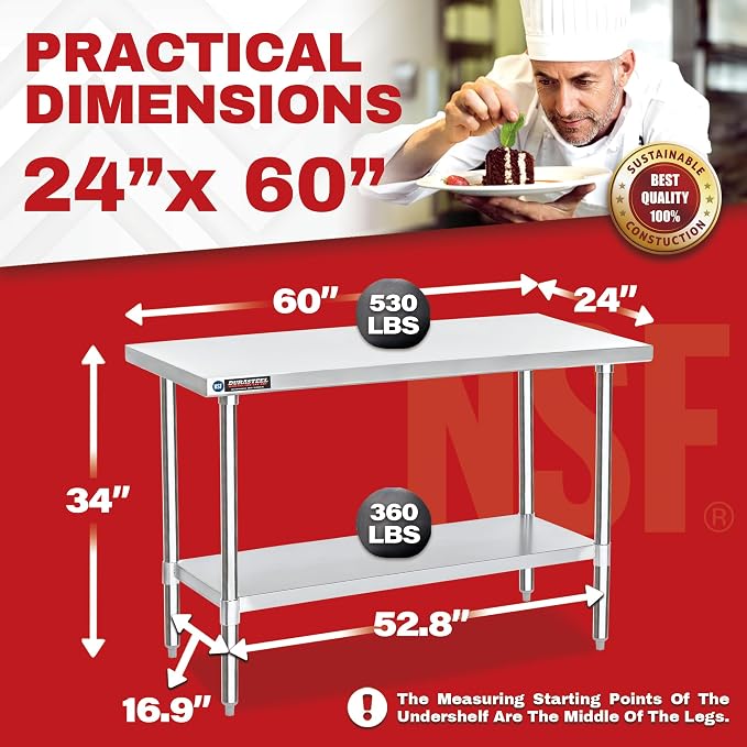 DuraSteel 24x60 Stainless Steel Work Table - Image 6