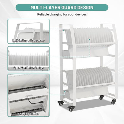 32-Device Mobile Charging Storage Cart, Lockable Charging Station - Image 3