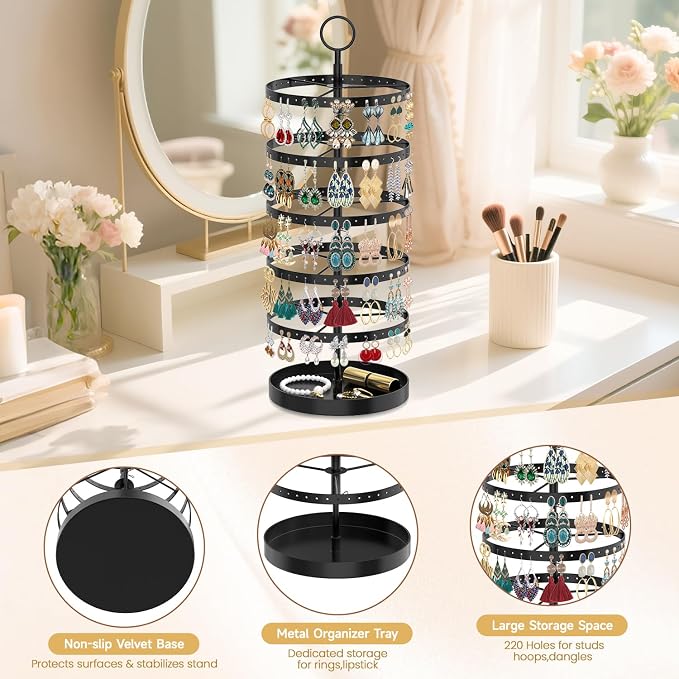 MODOWEY 5 Tiers Rotating Earring Holder Organizer Display, Adjustable Jewelry - Image 5