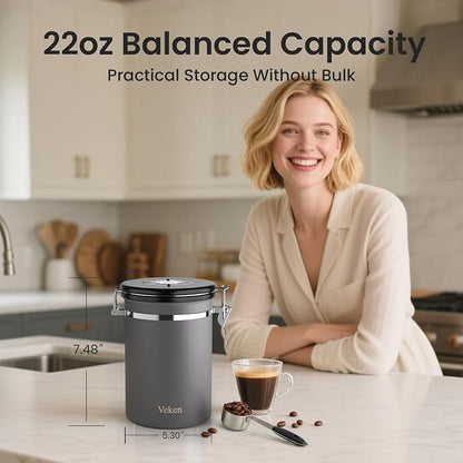 Veken Coffee Canister, Airtight Stainless Steel Kitchen Food Storage Container - Image 2