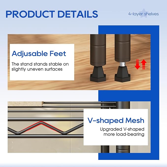 FDW | 4-Tier Wire Shelf | 35" x 13" x 53" | Black | Storage Shelves - Image 4