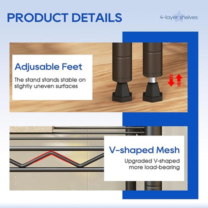 FDW | 4-Tier Wire Shelf | 35" x 13" x 53" | Black | Storage Shelves - Image 4