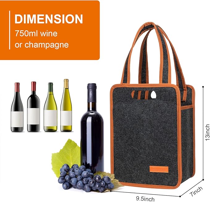 6 Bottle Wine Tote Bag, Insulated Thermal Padded Wine Carrier Tote, Reusable - Image 2