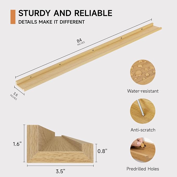 Floating Picture Ledge Shelves for Wall Set of 2, 84 Inches Picture Ledge Shelf - Image 3