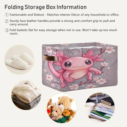 Cute Pink Axolotl with Cherry Blossoms Storage Bins Box Foldable Shelf Basket - Image 5