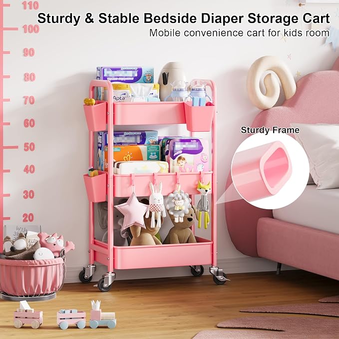 3 Tier Rolling Cart with Wheels, Metal Utility Storage Cart on Wheels, Craft - Image 8