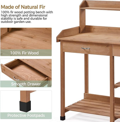 Yaheetech Potting Bench Outdoor Garden Work Bench Station Planting Solid Wood - Image 4