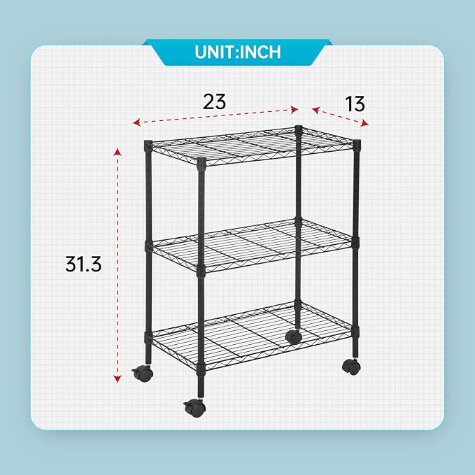 FDW Wire Shelving Metal Storage Shelves 23L x 13W x 32H 3 Tier Layer Storage - Image 3