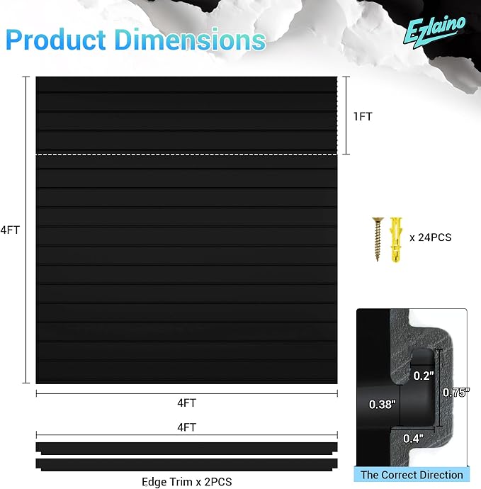 Ezlaino Slat Wall 4FT x 4FT, Versatile PVC Slatwall Paneling w/Long-Lasting - Image 2