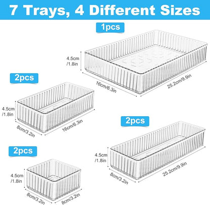 HOTOOLME 7PCS Clear Drawer Organizers Bins, 4 Size Stackable Makeup Drawer - Image 3