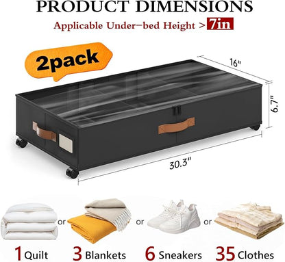Yecaye Under Bed Storage with Wheels, 2 Pack Under Bed Storage Containers with - Image 3