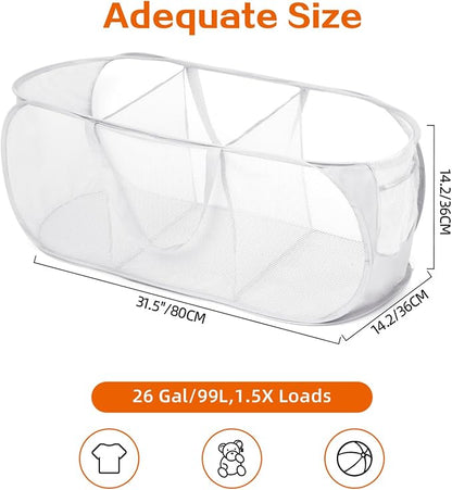 Durable Collapsible Foldable Mesh Pop Up Laundry Basket, 3 Compartments Easy to - Image 4