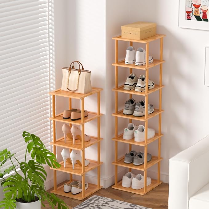 Bamboo Free Standing Shoe Rack Shelf Multi Tier Tall Wooden Stackable Shoes - Image 5