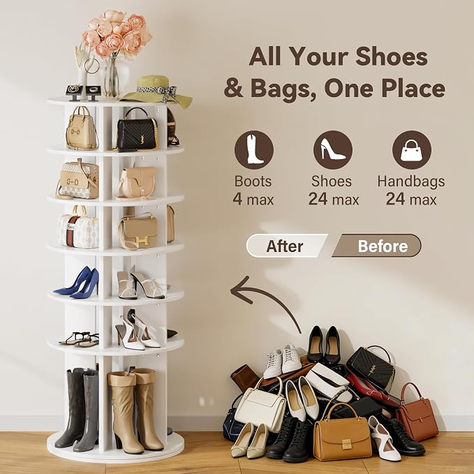 YESHOMY 6-Tier Rotating Shoe Rack Tower, 360° Spinning Vertical Shoe & Handbag - Image 2