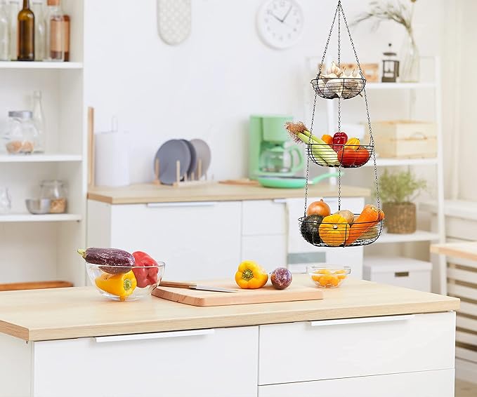 3-Tier Hanging Basket Fruit Organizer Kitchen Heavy Duty Wire Organizer - Image 6