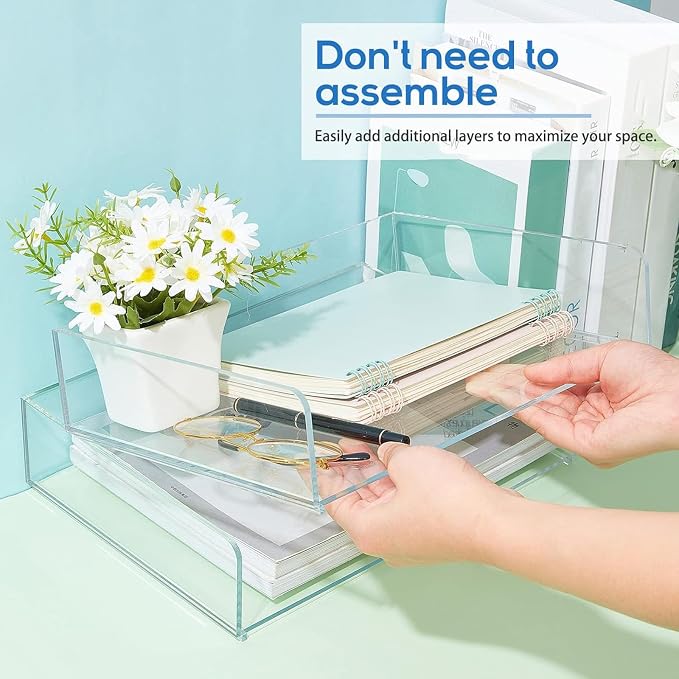 Harloon 4 Tier Acrylic Paper Tray Paper Organizer - Image 3