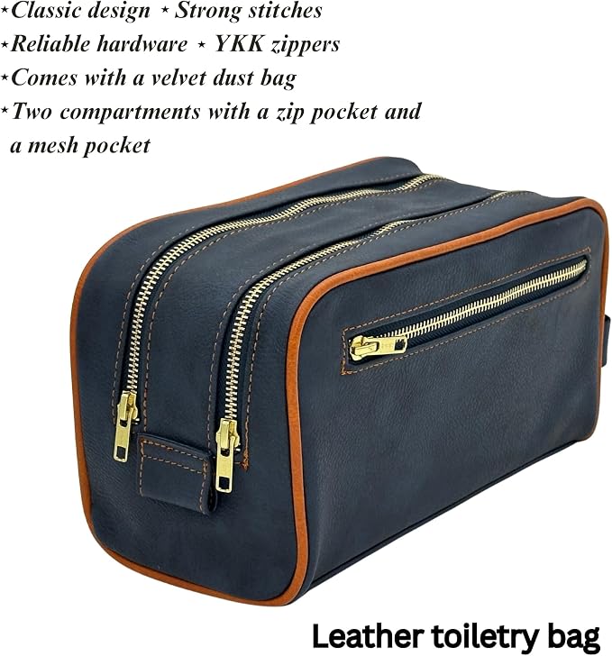 Dopp Gift Large Travel Toiletry Bag Premium Quality PU Leather Two compartments - Image 3