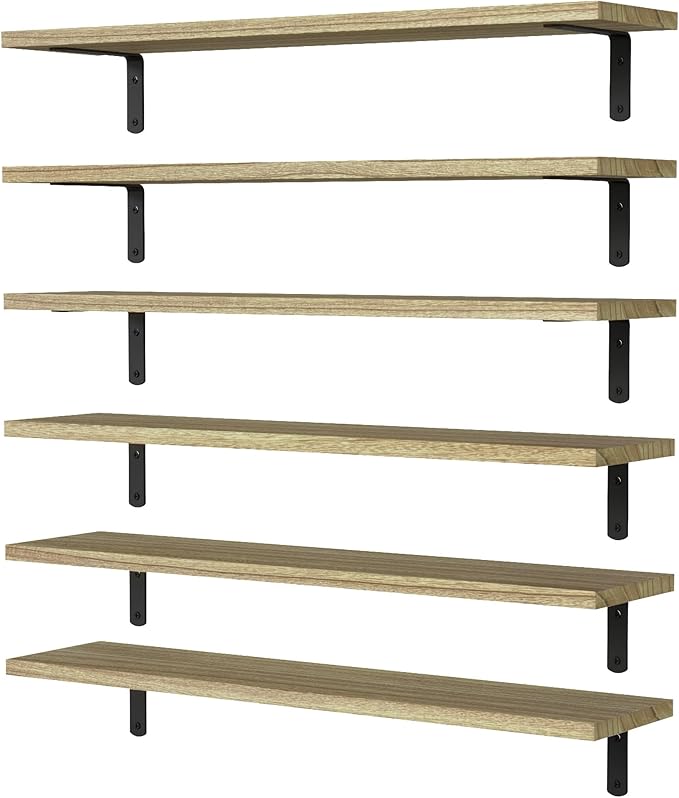 WOPITUES Wood Floating Shelves Set of 6, 24 inch Long Floating Shelves by WOPITUESOfficial
