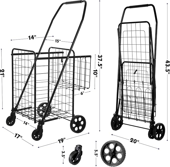 BIEAMA Folding Shopping Cart, 200 Lb Capacity Grocery Cart, Medium Size | Heavy - Image 3